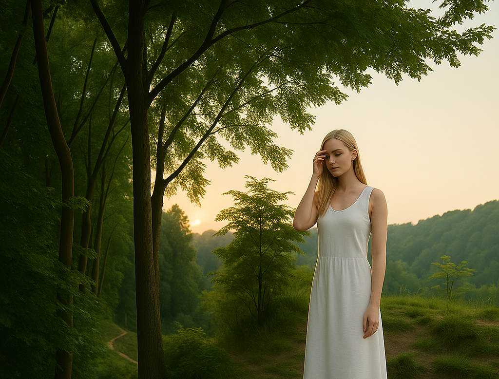 Forest scene with woman